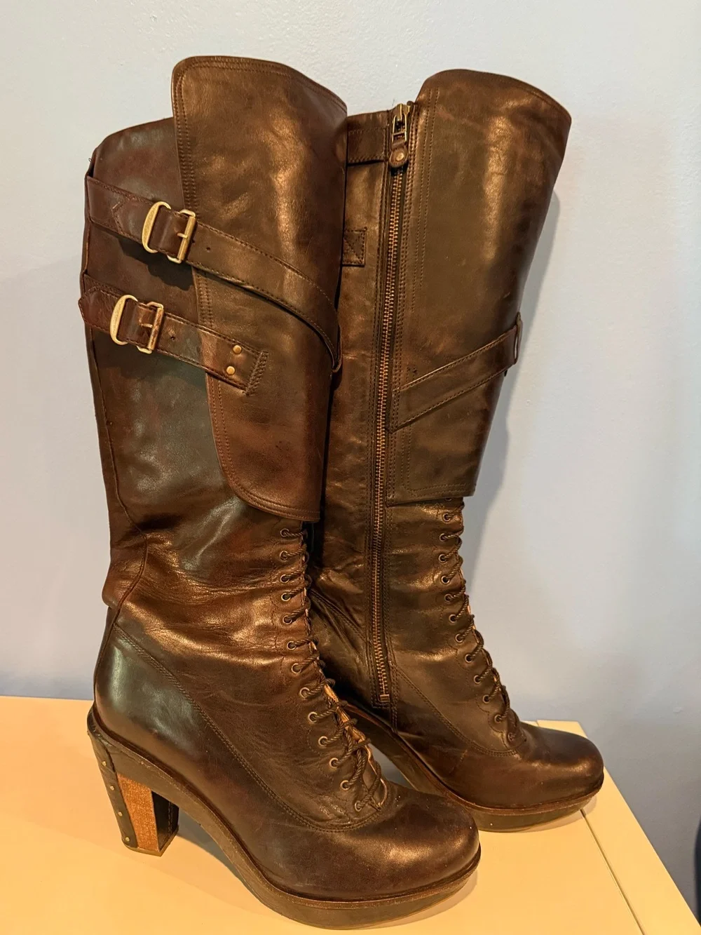 Timberland Boot Company Marge Wood Tall Leather Lace Up Womens Boots 25682  Sz9